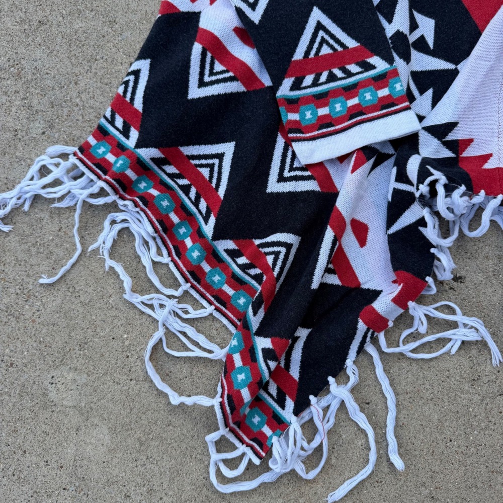 Tasha Polizzi Sweater Womens M Multicolor Aztec Southwest Geometric Fringe Boho - Picture 3 of 9